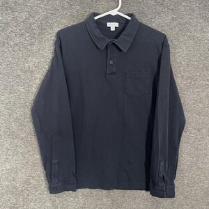 Sunspel Polo Shirt Mens Large Blue Knit Long Sleeve Pocket Cotton Portugal